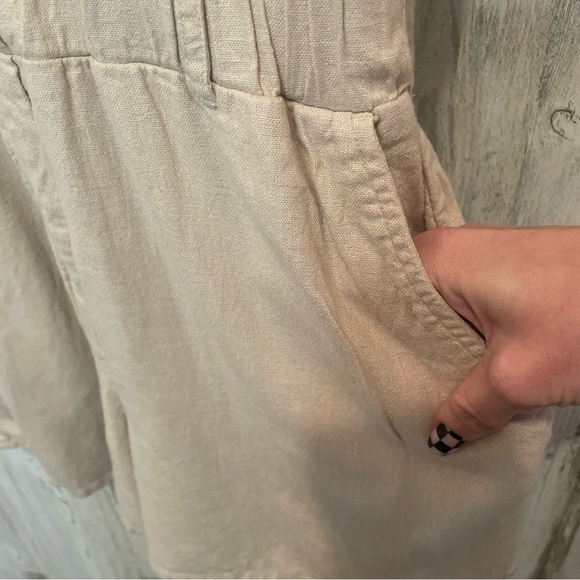 Abercrombie & Fitch Short Sleeve Linen Blend Utility Romper- Tan Khaki Size XS - Picture 5 of 9